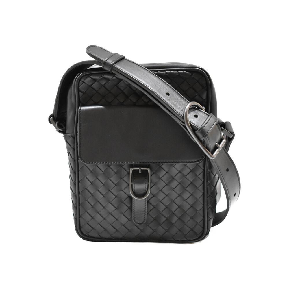 BOTTEGA VENETA Black Leather Messenger Bag Handbag Shoulder Intrecciato - Picture 1 of 7